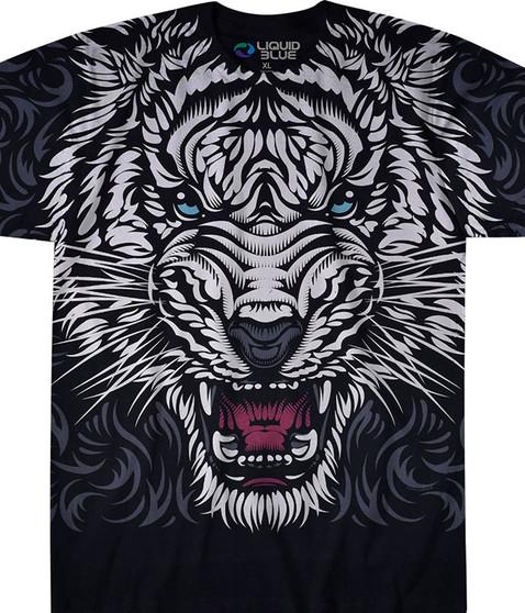 liquid blue White Tiger Stare Black T-Shirt