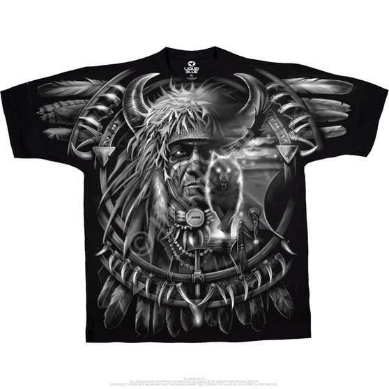 Liquid Blue Wolf Dreamcatcher Black T-Shirt