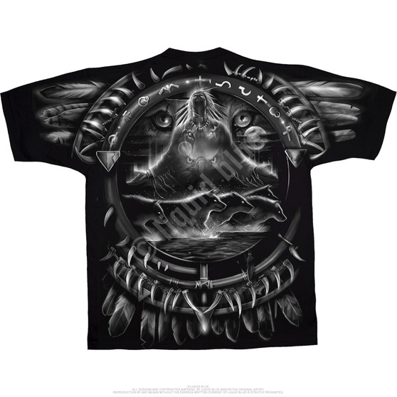 Liquid Blue Wolf Dreamcatcher Black T-Shirt