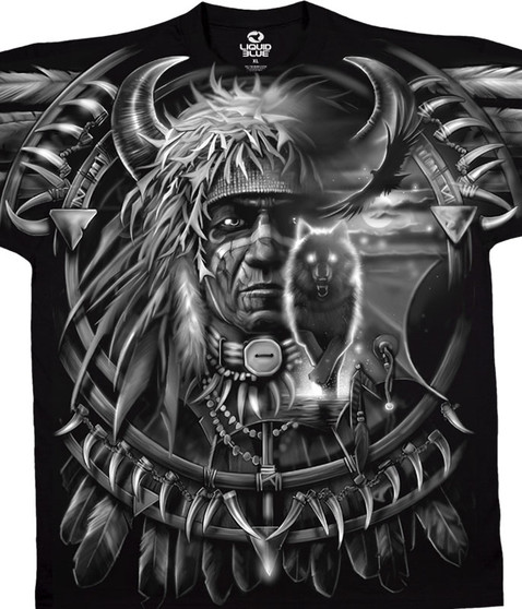 liquid blue Wolf Dreamcatcher Black T-Shirt