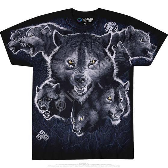 Liquid Blue Wolf Pack Black T-Shirt