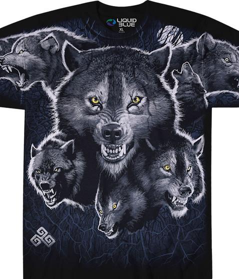 liquid blue Wolf Pack Black T-Shirt