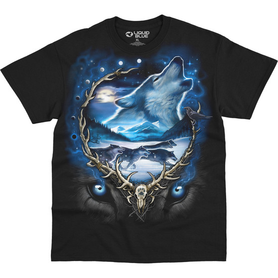 Liquid Blue Wolf Run Black T-Shirt