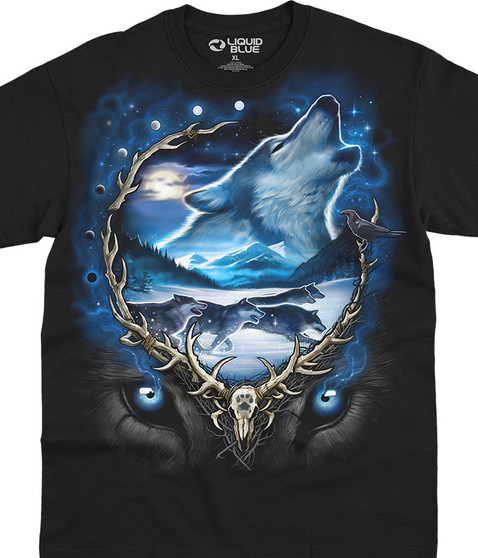 liquid blue Wolf Run Black T-Shirt