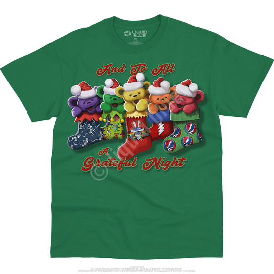 Liquid Blue Xmas Stocking Bears Green T-Shirt