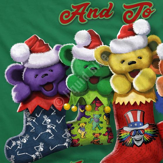 Liquid Blue Xmas Stocking Bears Green T-Shirt