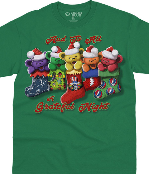 liquid blue Xmas Stocking Bears Green T-Shirt