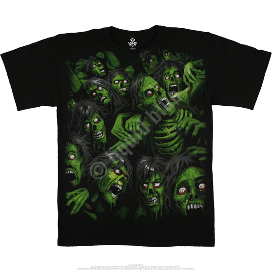 Liquid Blue Zombie Pile Black T-Shirt