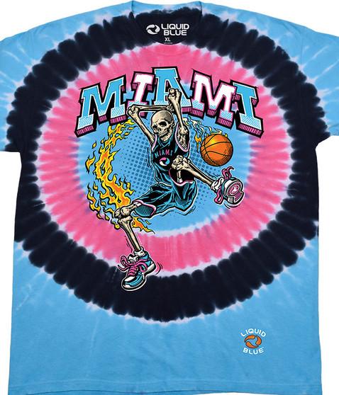 liquid blue Miami Dunker Basketball Skeleton Tie-Dye T-Shirt