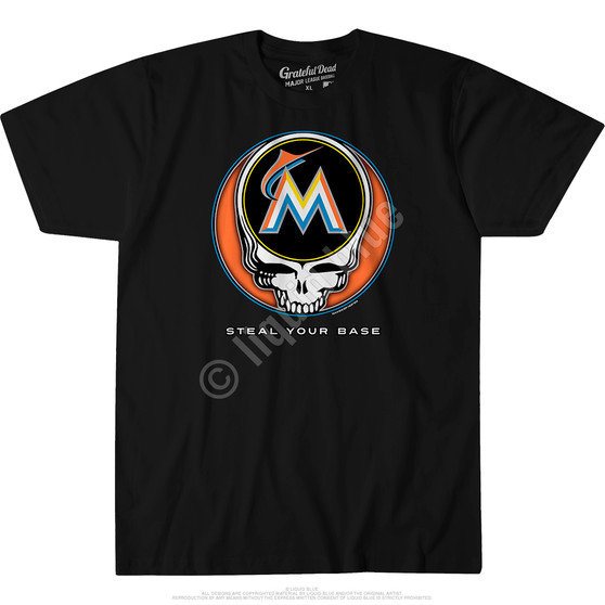 Liquid Blue Miami Marlins Steal Your Base Black Athletic T-Shirt