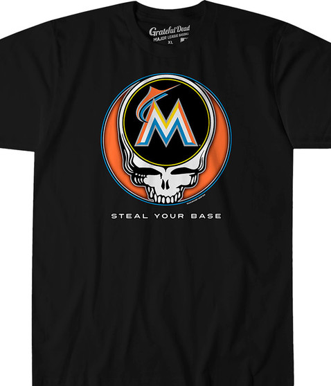 liquid blue Miami Marlins Steal Your Base Black Athletic T-Shirt