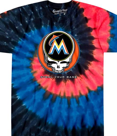 liquid blue Miami Marlins Steal Your Base Tie-Dye T-Shirt
