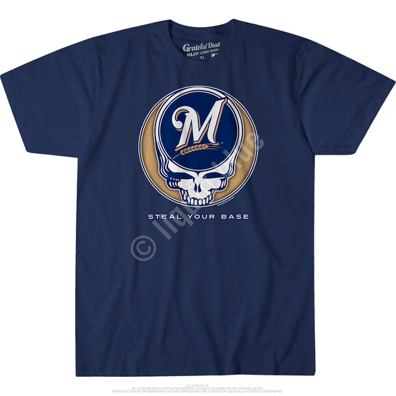 Liquid Blue Milwaukee Brewers Steal Your Base Navy Athletic T-Shirt