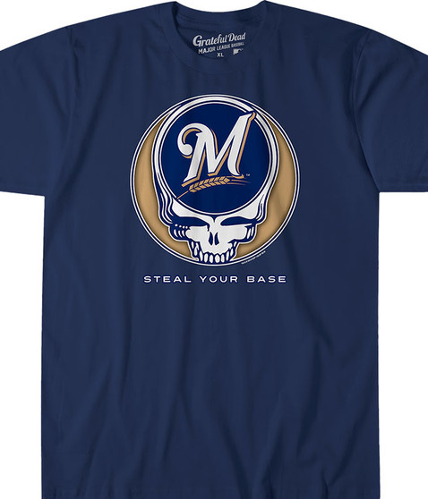 liquid blue Milwaukee Brewers Steal Your Base Navy Athletic T-Shirt