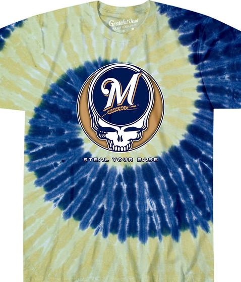 liquid blue Milwaukee Brewers Steal Your Base Tie-Dye T-Shirt