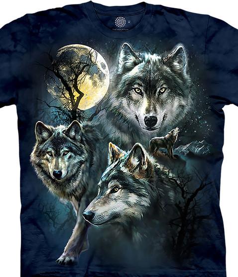 liquid blue Moon Wolves Collage Classic Cotton T-Shirt