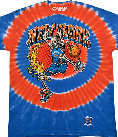 liquid blue New York Dunker Basketball Skeleton Tie-Dye T-Shirt