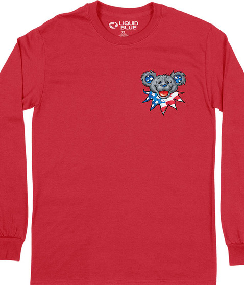 liquid blue Patriot Bear Head Chest Long Sleeve T-Shirt