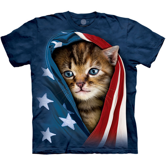 Liquid Blue Patriotic Kitten Classic Cotton T-Shirt