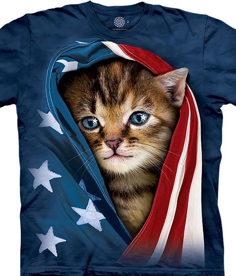 liquid blue Patriotic Kitten Classic Cotton T-Shirt
