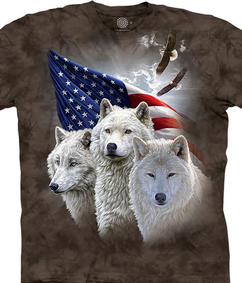 liquid blue Patriotic Wolves Classic Cotton T-Shirt
