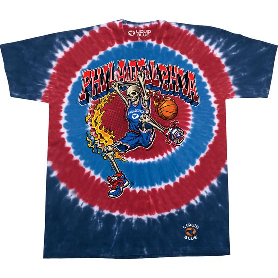 Liquid Blue Philadelphia Dunker Basketball Skeleton Tie-Dye T-Shirt