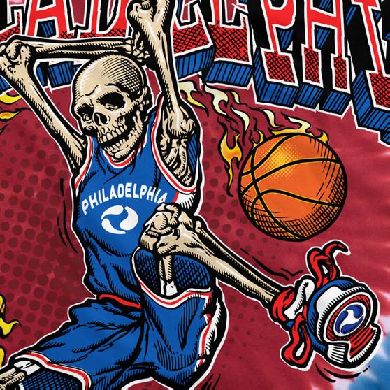 Liquid Blue Philadelphia Dunker Basketball Skeleton Tie-Dye T-Shirt