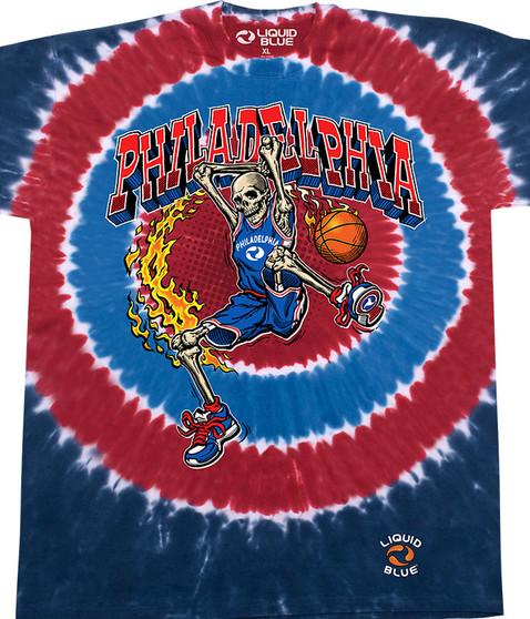 liquid blue Philadelphia Dunker Basketball Skeleton Tie-Dye T-Shirt