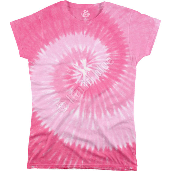Liquid Blue Pink Spiral Unprinted Juniors Long Length Tie-Dye T-Shirt