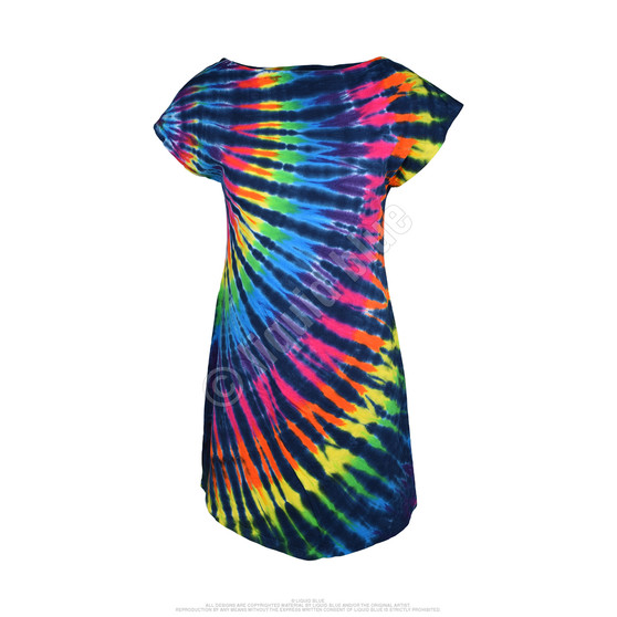 Liquid Blue Rainbow Black Streak Womens Unprinted Tie-Dye Sundress