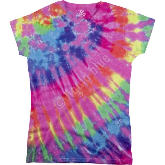 Liquid Blue Rainbow Nebula Unprinted Juniors Long Length Tie-Dye T-Shirt