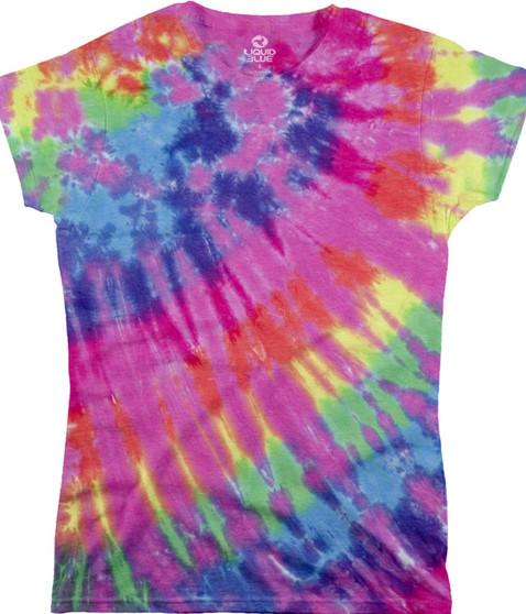liquid blue Rainbow Nebula Unprinted Juniors Long Length Tie-Dye T-Shirt