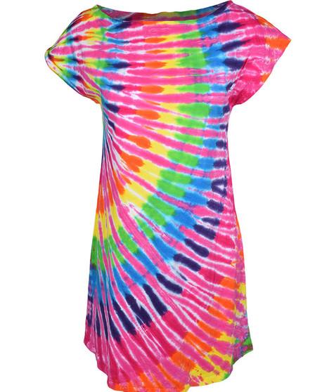 liquid blue Rainbow Pink Streak Womens Unprinted Tie-Dye Sundress