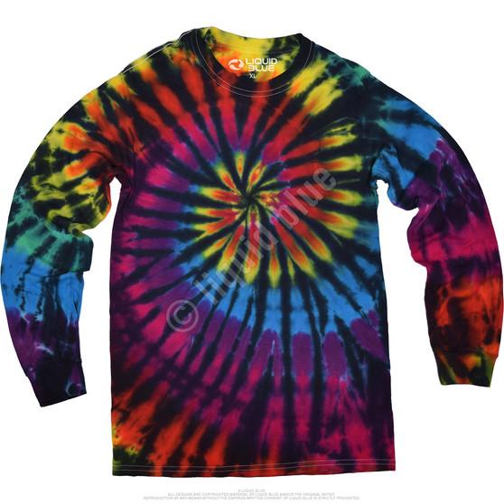 Liquid Blue Rainbow Spiral Streak Unprinted Tie-Dye Long Sleeve T-Shirt
