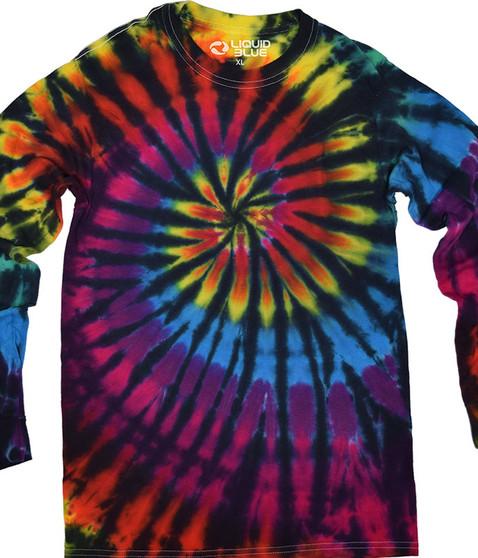 liquid blue Rainbow Spiral Streak Unprinted Tie-Dye Long Sleeve T-Shirt