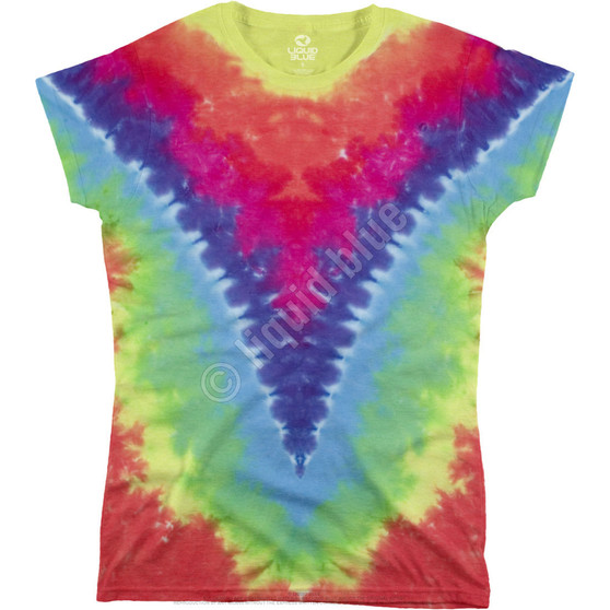 Liquid Blue Rainbow V Unprinted Juniors Long Length Tie-Dye T-Shirt