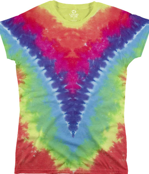 liquid blue Rainbow V Unprinted Juniors Long Length Tie-Dye T-Shirt