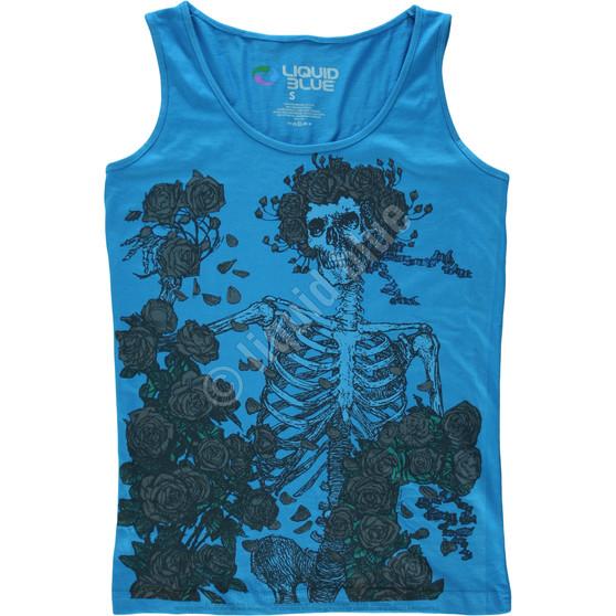 Liquid Blue Skeleton And Roses Blue Juniors Tank Top T-Shirt