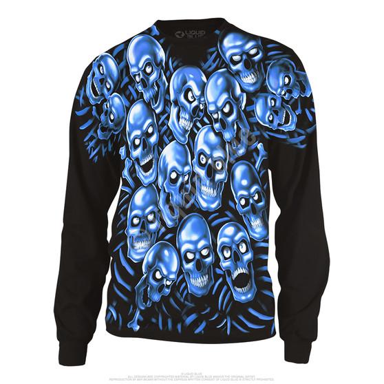 Liquid Blue Skull Pile Blue Black Long Sleeve T-Shirt