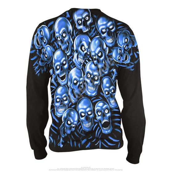 Liquid Blue Skull Pile Blue Black Long Sleeve T-Shirt