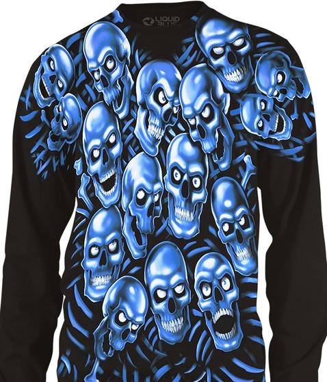 liquid blue Skull Pile Blue Black Long Sleeve T-Shirt
