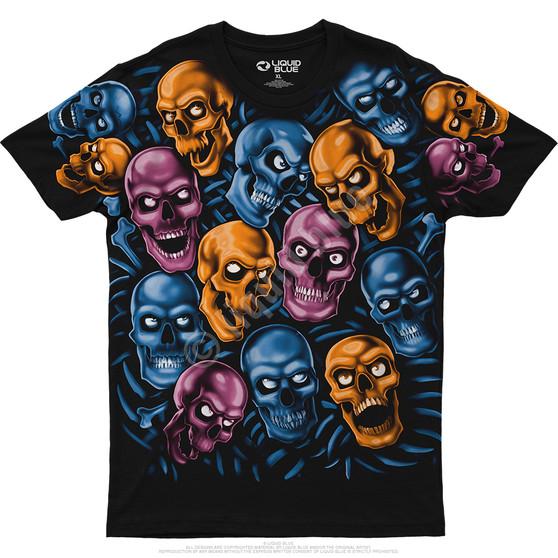 Liquid Blue Skull Pile Blue Pink Orange Black Athletic T-Shirt