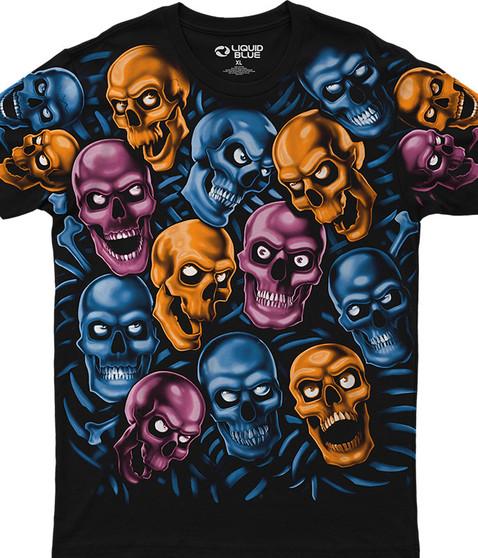 liquid blue Skull Pile Blue Pink Orange Black Athletic T-Shirt