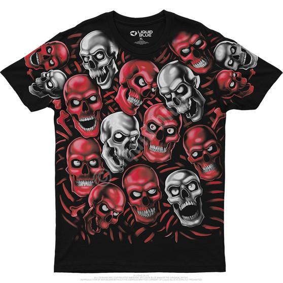 Liquid Blue Skull Pile Red Grey Black Athletic T-Shirt