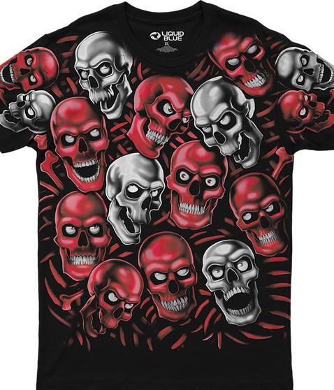 liquid blue Skull Pile Red Grey Black Athletic T-Shirt