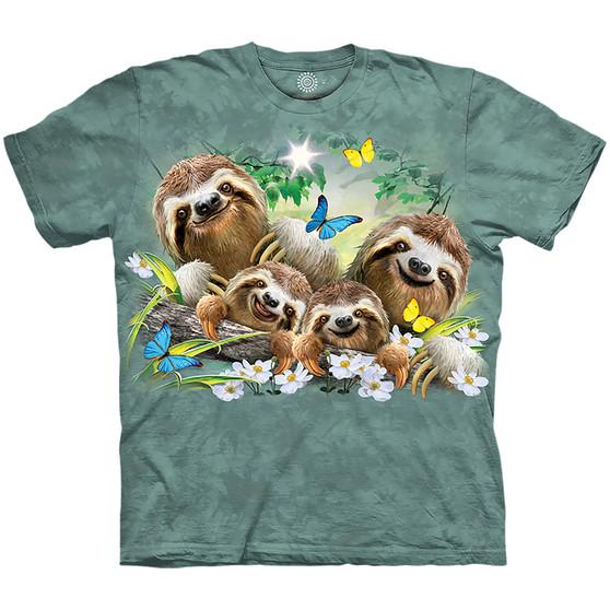 Liquid Blue Sloth Family Selfie Classic Cotton T-Shirt