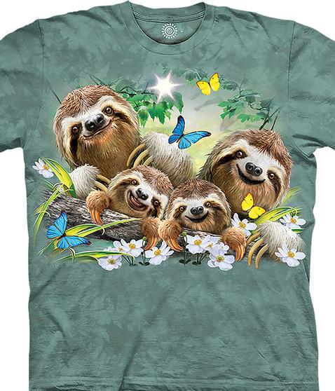 liquid blue Sloth Family Selfie Classic Cotton T-Shirt