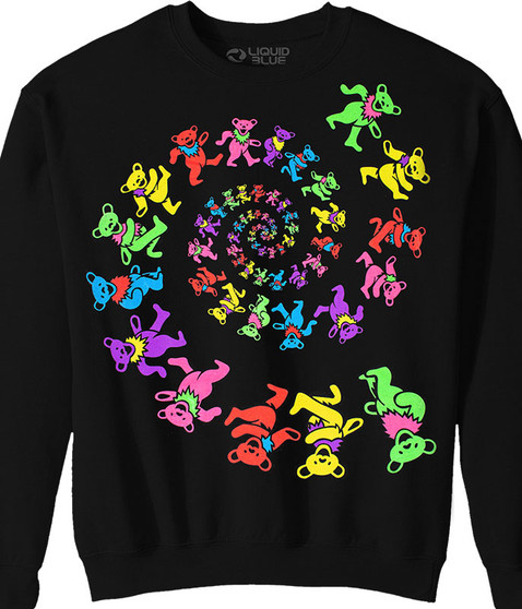 liquid blue Spiral Bears Blacklight Black Sweatshirt