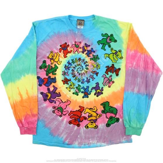 Liquid Blue Spiral Bears Tie-Dye Long Sleeve T-Shirt