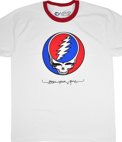 liquid blue Steal Your Face Ringer White Ringer T-Shirt